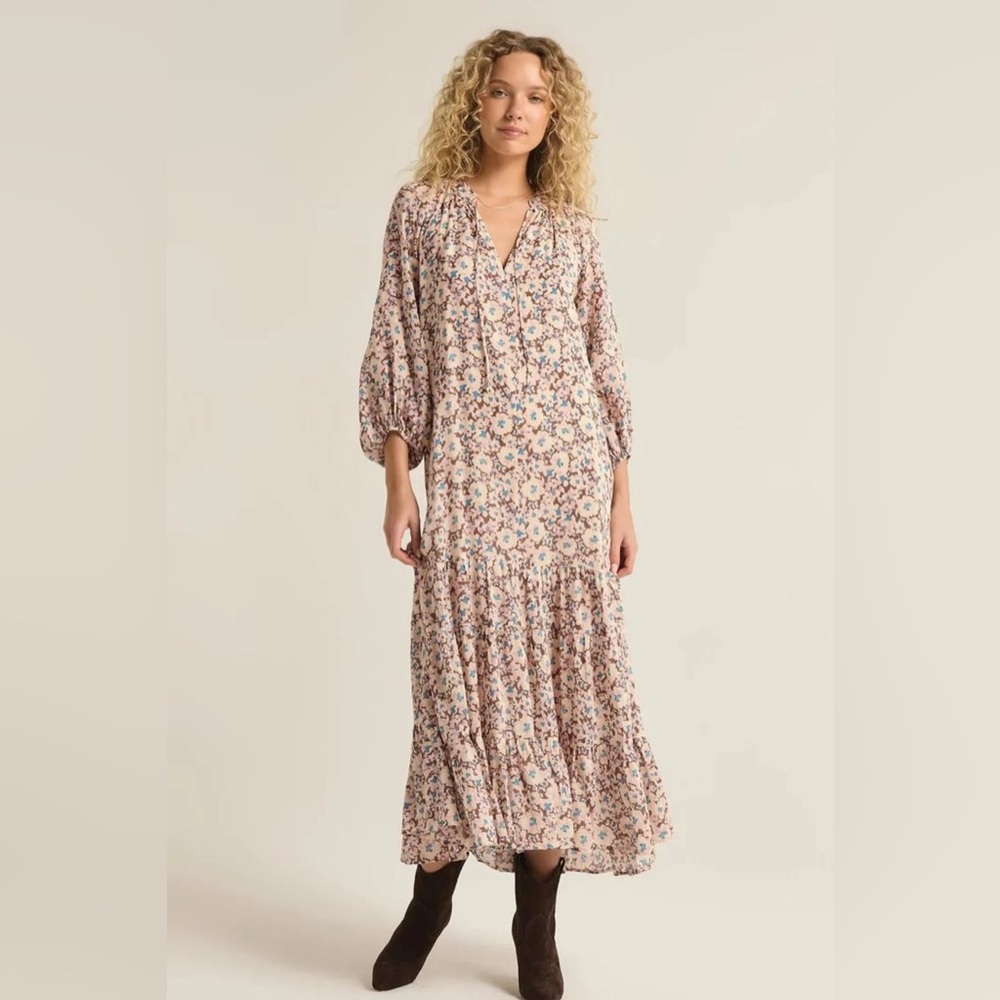 Z SUPPLY - CHAR LA PAZ FLORAL MIDI DRESS LATTE